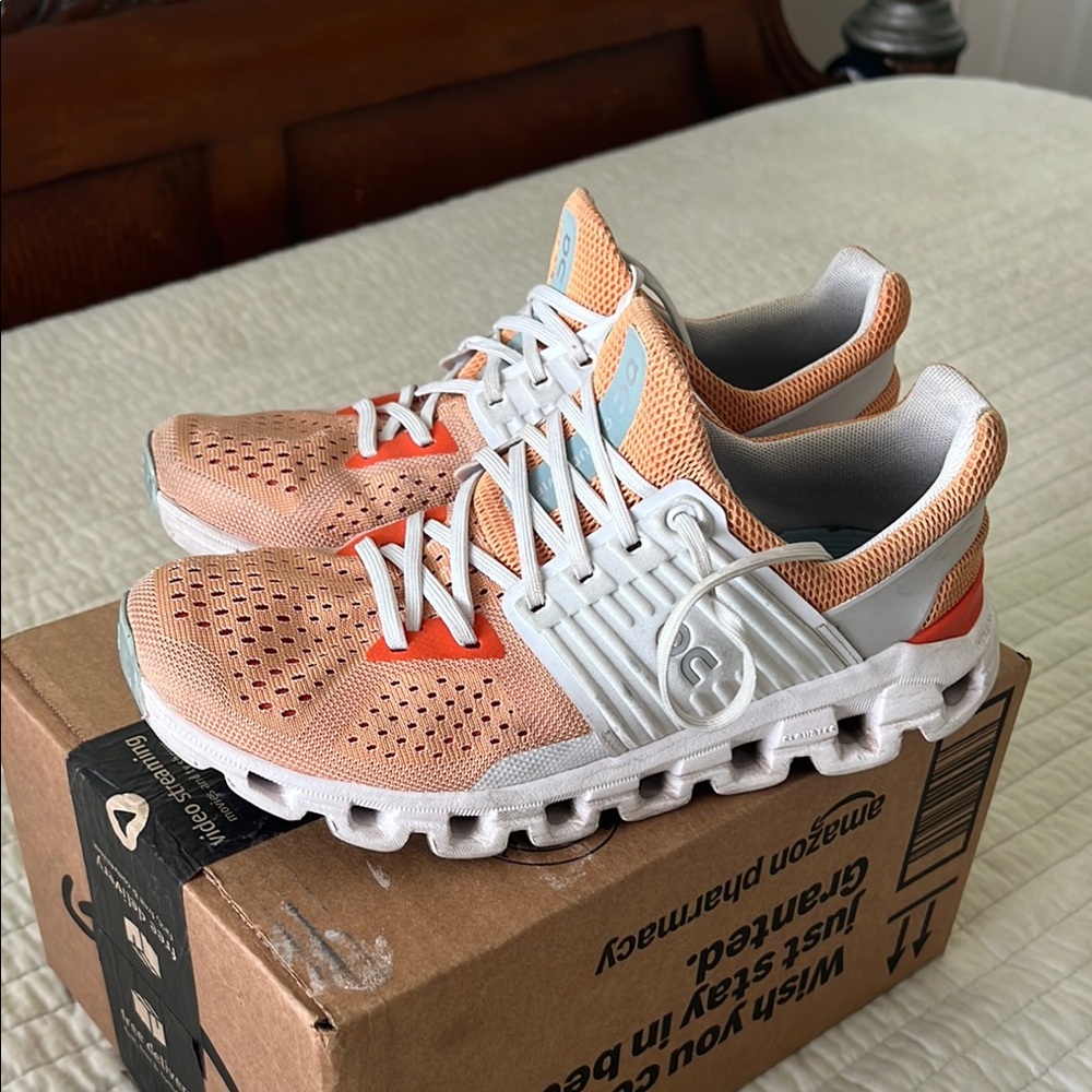 On Cloudflow Copper Frost (Orange and White) Running Shoes